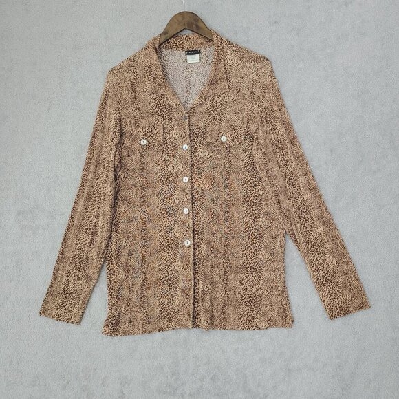 Vtg Citiknits Womens L Traveller Long Sleeve Button Down Animal Print  Shirt JCT - Picture 1 of 7
